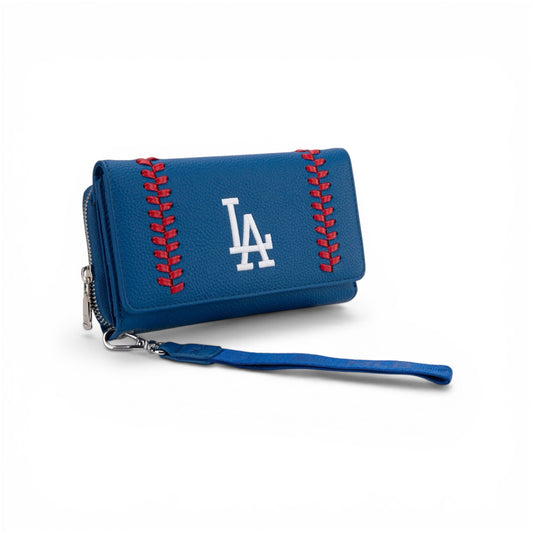LA Dodgers Baseball Stitch Wallet – Zip Around Wristlet Fan Wallet